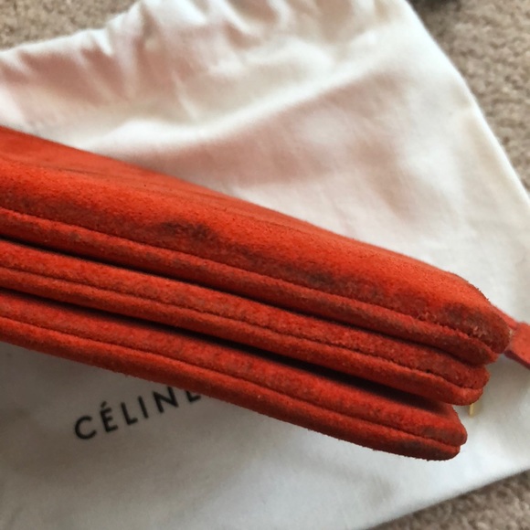 CÉLINE Suede 3-Fold Orange Pouch/ Clutch / Wallet - Picture 5 of 8